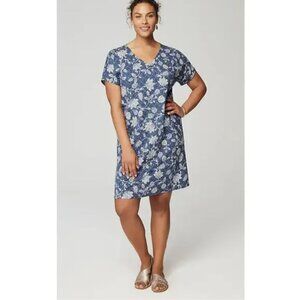 J. Jill Dress Pure Jill Soft-V-Neck T-shirt Dress L Petite Organic Cotton Blue